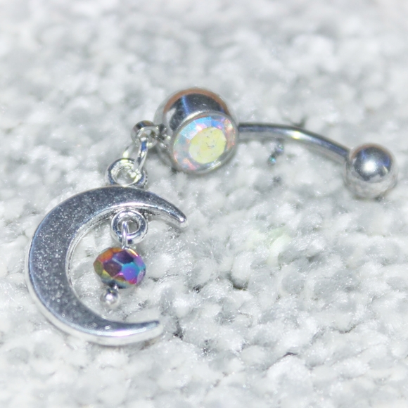 Iridescent rainbow astrology moon belly ring - Picture 7 of 9